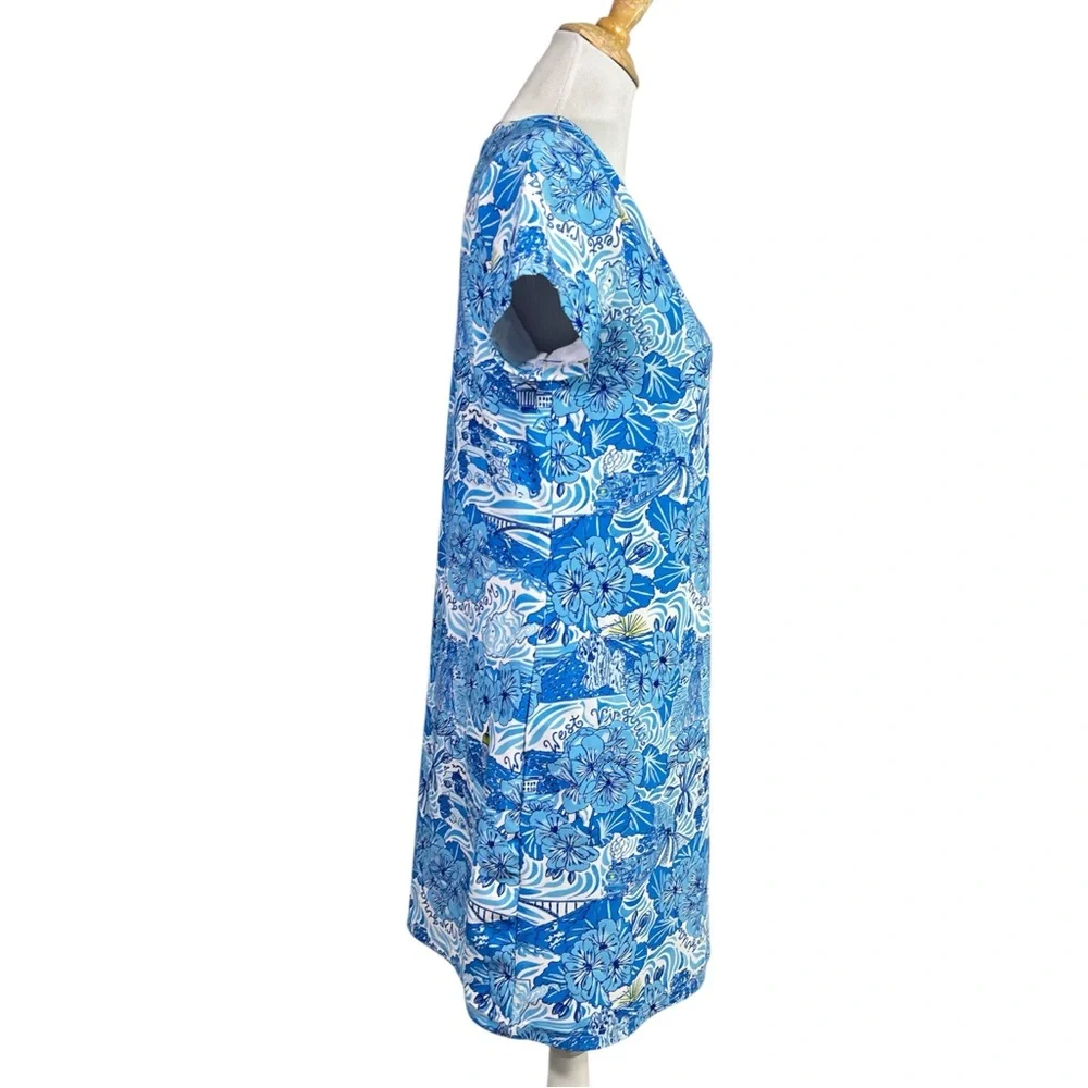 Kaeli Smith West Virginia Print Mini Dress Size Small With Pockets Blue/White